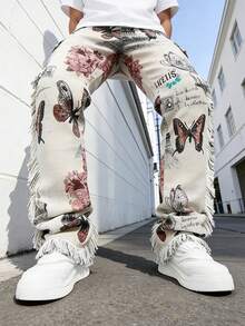 Men's Vintage Distressed Washed Denim Work Pants, Heavy Multi-Pocket Cargo Pants, Street-Style Jeans, Niche Denim. - trắng - Xem 4