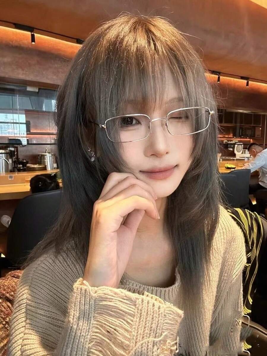 高品質原宿スタイルの老化防止ライトプラチナ新しい鎖骨髪ハイレベルショートストレートヘア無料 50 ピースヘッドバンドセット 1 セットフルヘッドセット女性の人工毛秋と冬高密度小顔 - グレー - チェックする 1