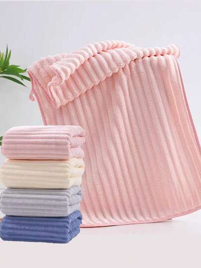 1pc/3pcs Minimalist Coral Fleece Candy Striped Towel, Quick Drying, Skin-Friendly, Lightweight, Multi-Purpose Face Towel, Hand Towel, Bath Towel, Hair Towel, Home Essential, Convenient To Carry, 35*75cm