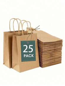 50pcs Kraft Paper Gift Bags With Handles, Drawstring Kraft Paper Bags, 15 X 8 X 21 Cm, Suitable For Birthday, Wedding, Valentine's Day And Party Celebrations - Multicolor - View 14