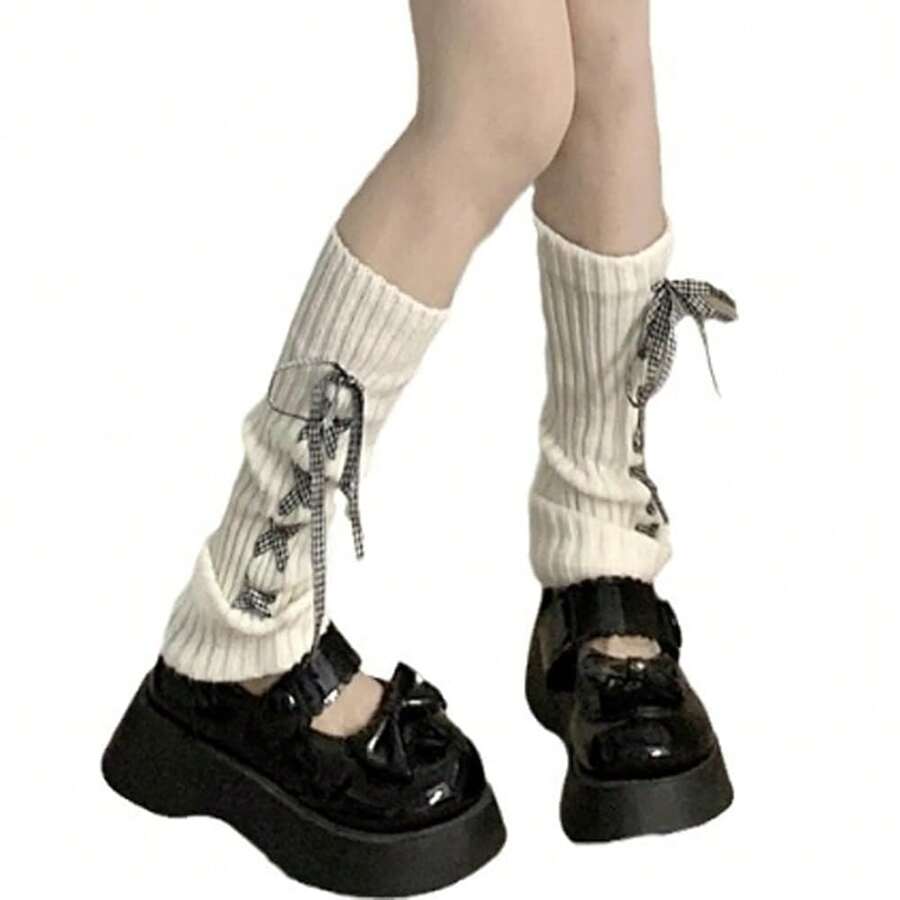 Women's Y2K 80s Leg Warmers Socks Rib Knit Boot Socks,OneSize,BlackWhite - BlackWhite - View 1