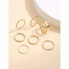 17KM 7pcs Minimalist Hollow Out Ring Set | Women's Fashion Daily Wear Jewelry Accessory - Vàng - Xem 5