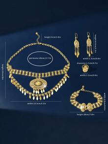 18K Gold Plated Luxury Vintage Jewelry Set For Women, Elegant Square Design Necklace, Earrings, Bracelet, Ring, Suitable For Nigeria, Dubai, Middle East, Saudi Arabia, Bridal Wedding, Daily Wear, Anniversary Gift, Halloween Gift - XSJT-051 - View 2