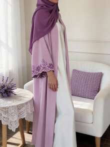 1 chiếc Abaya thêu sang trọng màu tím, kiểu dáng thời trang thường ngày, dáng dài mở phía trước, thích hợp cho các bữa tiệc, sự kiện, kỳ nghỉ. - Màu tím - Xem 6