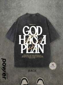 Jesus Tee God Has A Plan Graphic Tee Double-Sided Print Washed T-Shirt Holiday Gifts Y2K Men's Graphic Tees, Street - Style Vintage Washed T - Shirts, 230G Cotton T - Shirts, 100% Pure Cotton, Unisex Graphic Tees Halloween Back To School ShirtsNew Casual T-Shirts For Men And Women - 黑色 - 查看 3