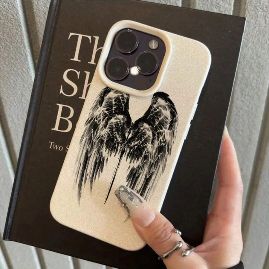 1个TPU材质深色翅膀图案手机壳，兼容 17 Pro Max/17/16 Pro Max/15/13/12/11、S20 FE/A15/S24/A55、Redmi Note 11/Note 12/Note 13 Pro，全包防摔软保护壳 - 白色 - 查看 1