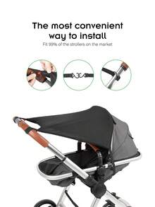 1pc Larger-Size Baby Stroller Sun Shade Cover With Magnetic Design, High-Stretch Fabric For Better Sun Protection, Dark Shade Shade Blocks 85% UV Rays, Quick-Attach & All-Season Use For Baby's Cozy Travel - Black - View 5