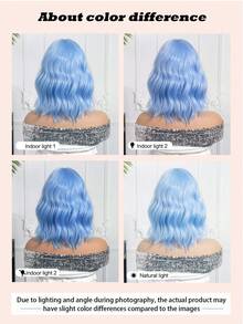 Light Blue Wavy Curly Wig, Beautiful And Stylish, Suitable For Women, Made Of Heat-Resistant Synthetic Fiber Material, Perfect For Cosplay, Daily Wear, And Parties, The Best Gift For Women. - Baby Blue - View 8