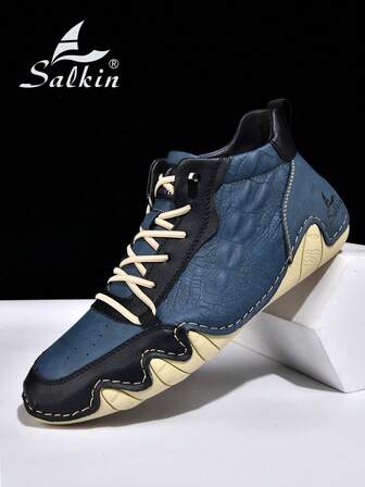 Salkin 新款手工男士靴，松紧带设计，方便穿脱，设计师运动鞋，男士户外休闲鞋，柔软鳄鱼纹皮革鞋面，价格亲民，高端质感，日常通勤百搭平底鞋，防滑耐穿，男士踝靴，节日礼物，柔软舒适透气，春秋季款，大码男鞋，尺码偏小，建议选购大一码