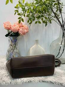 Ladies' Leather Handbag, Brown/Chocolate Brown/Black Large Capacity Shoulder Bag - Marrón - Ver 3