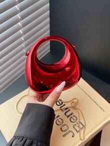New Acrylic Mini Handbag, Fashion Clutch Purse, Personalized Crescent Moon Shaped Evening Bag, Shoulder Chain Crossbody Bag - Red - View 6