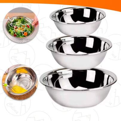 Kit 3 Tigelas  Aço Inox Jogo Bowls Saladeira Cozinha Vários Tamanhos
