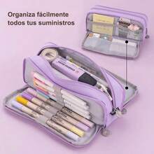 Estuche Grande OIOSEN con 3 Compartimentos para Oficina Bolsa de Lápices Organizador de Cosméticos Morado - Morado - Ver 3