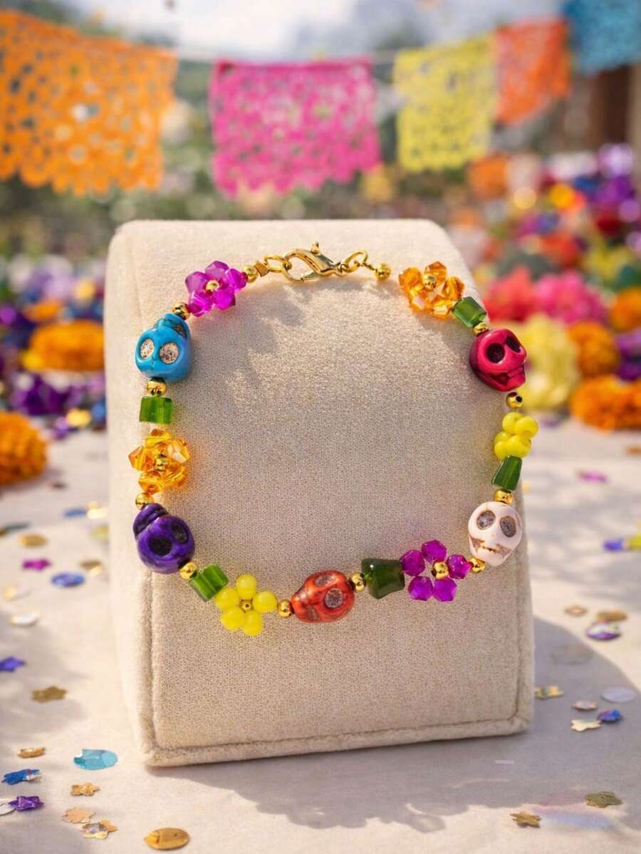 Brazalete multicolor de cristal con flores - Multicolor - Ver 1