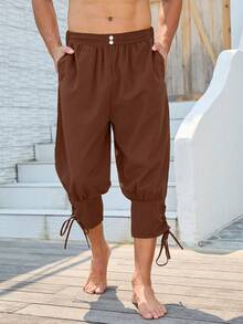 Men's Gothic Medieval Carnival Costume Shorts With Straps, Casual Personalized Knee-Length Pants - Brown - View 11