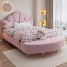 Kids Bed Frames, Headboards & Footboards - Pink + Velvet + 140cm*200cm - View 3