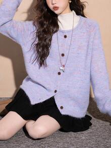 Alicedudu Women's Soft Knit Gentle Casual Cardigan Sweater, Spring - Light Purple - View 4