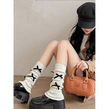 Women's Y2K 80s Leg Warmers Socks Rib Knit Boot Socks,OneSize,WhiteBowtie - WhiteBowtie - View 7
