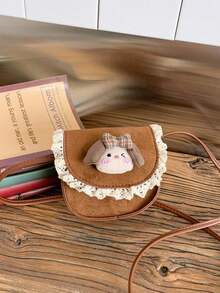 1pc Autumn And Winter Faux Suede Magnetic Closure Sweet Style Lace Splicing Little Girl Portrait Saddle Bag Versatile Small Fresh Shoulder Crossbody Bag, Multiple Color Options, Meet Basic Storage Needs, Suitable For Traveling, Shopping, Traveling And Other Occasions, Ideal Gift Choice For Halloween, Thanksgiving, And Christmas - Hot Selling - Mini Saddle Bag - View 14