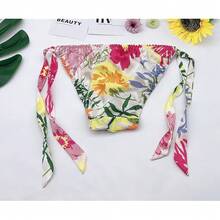 Women Silk Panties Lightweight Briefs Smooth Breathable Satin Bikini,Sexyys Tie-Side Underwear Daily Fit Comfort,Floral#2 - 花卉#2 - 查看 6