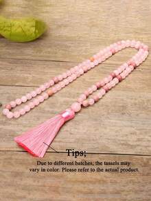 Boho-Stil Halskette Rosa Rhodochrosit & Rosenquarz 108 Mala Perlen Halskette mit Quaste Meditation Yoga Gebet Rosenkranz Schmuck Geschenke für Frauen Männer - Pink - Übersicht 8