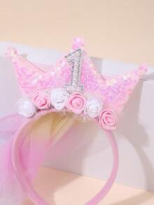 1 Stück Prinzessin Geburtstags Krone Haarband für Mädchen, mit langem Regenbogen Farbverlauf Schleier, glitzernde Pailletten Zahlen 1-5 & Blumen Deko, süßes Haarband, geeignet als Party Foto Requisite, süßes Mädchen Tüll Haarschmuckstück, tolles Geburtstagsgeschenk, Teenager Haaraccessoire - Verschiedenfarbig - Übersicht 6
