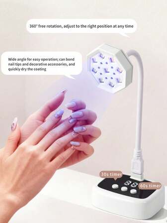This LED Mini UV Nail Lamp Is Equipped With An Auto Sensor, 30-Second Fast Curing, Rechargeable, 360° Adjustable, Portable Design, 2 Timer Settings, USB Wireless Power Supply, Suitable For Home, Travel, Dorm And Nail Salon Training, An Ideal Choice For Nail Beginners, DIY Enthusiasts, Professional Nail Artists And Nail Art Students, Also A Great Gift For Christmas, Valentine's Day And Mother's Day.