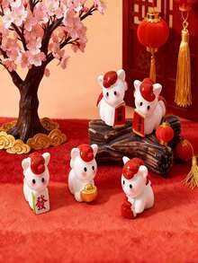 5个可爱迷你招财马树脂摆件，中国新年装饰品，树脂材质，适用于微缩景观装饰、家居和桌面摆设，也是寓意吉祥的礼物，DIY配件 - 彩色 - 查看 3