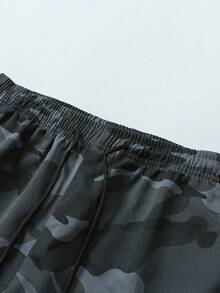1pc Men's Street Fashion Black Camouflage Print Flap Pocket Side Drawstring Casual Jogger Pants, Comfortable & Durable - Dark Grey - View 6