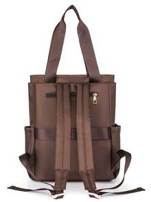 女士纯色多功能大容量背包，休闲简约学生背包，学院风简约单肩包，手提包，多功能背包，适合学校、大学、中学、高中、通勤、办公等场合 - 咖啡 - 查看 9