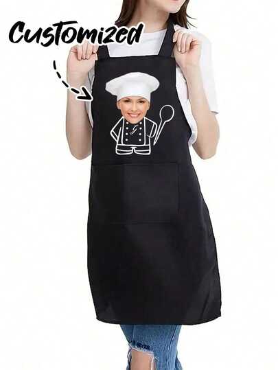 1pc Customized Apron, Suitable For Dad, Father, Men, Women, Can Customize Name, Logo, Chef Pattern, Waterproof, Personalized Kitchen Apron, Can Customize Logo, Picture, Name, Chef Cooking Apron, Perfect Gift For Mom, Husband, Girlfriend, Boyfriend, Father's Day, Valentine's Day, Mother's Day, Birthday, Anniversary, Graduation, Wedding, Expressing Love, Unique, Suitable For Mother's Day, Wedding Season, Graduation Season, Gift For Family And Friends