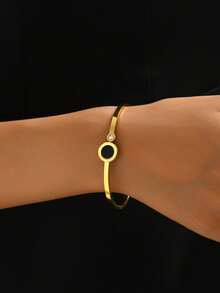 1pc Rhinestone Decorated Adjustable Roman Style Swing Open Titanium Steel Bracelet, Gift Idea For Girlfriend/Best Friend - Silver - View 9