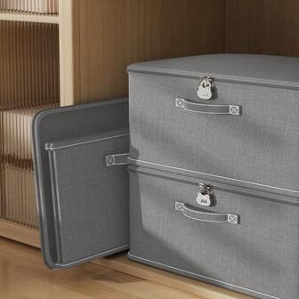 1pc Solid Color Non-Woven Storage Box, Multifunctional Foldable Lockable Storage Box, Large Capacity Zippered Wardrobe Organizer Box, Large Capacity Foldable Covered Storage Box, Clothing And Blanket Organizer Box