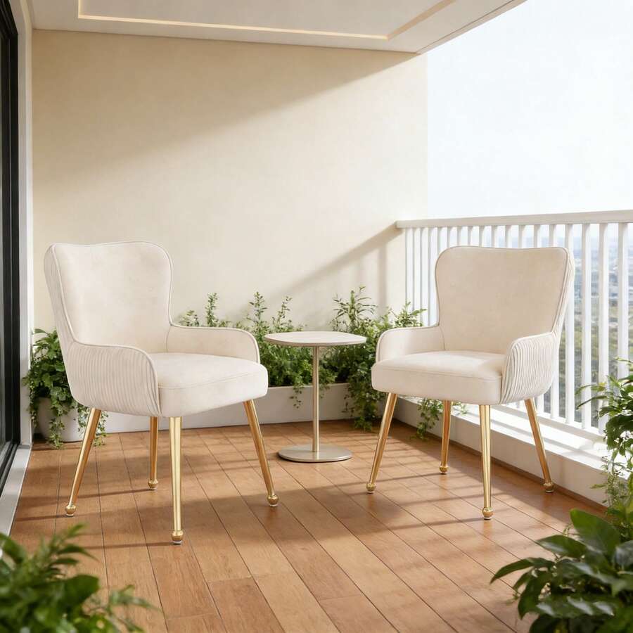 Dining Chairs - Beige+Gold + Velvet - View 1