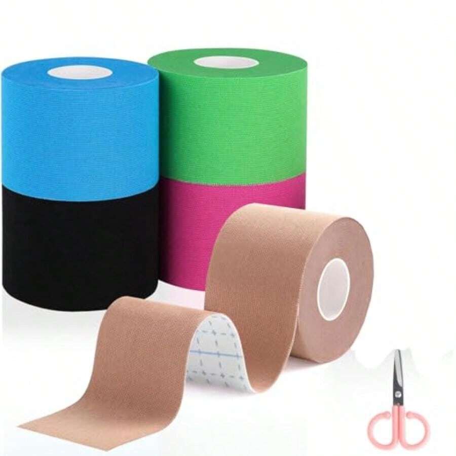 Hirola Cinta de Kinesiología Cinta Deportiva Elástica y Adhesiva Cinta Transpirable para Lesiones Deportivas Cinta Impermeable de 2 x 16.4´´ Cinta Muscular para Rodilla y Ejercicio 5 Pzs - Piel beige - Ver 1