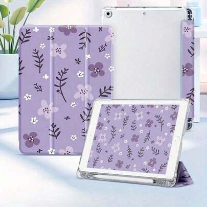 Cute Purple Floral Design Pattern Tablet, Compatible With 11 2025/10. 9/Air4/5/6//2025/10.. 2/Pro 11/10th/9../10 And A7 A8 A9 S7 S8 S9 S10, With Sleep/Wake Function Bracket/Built-In P Slot, Ultra-All-Inclusive Protective Trifold Tablet, Office Work, Watching Movies And Painting, Portable And Easy To Use, Corner Design, Suitable Back-To-School Season, Valtine's Day, Holiday Gifts. . Holiday Phone Accessories.