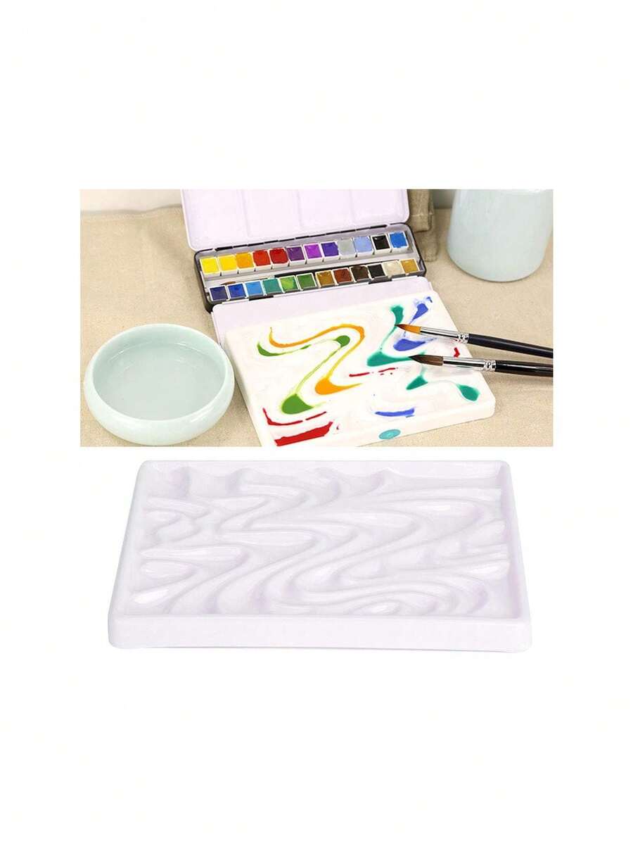 Paleta de Pintura Paleta Cerámica Cuadrada para Acuarela, Paleta de Pintura para Acuarela, Paletas de Porcelana Onduladas,37268073 - Multicolor - Ver 1