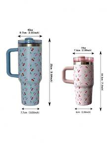 1pc Cute Cherry, 1200ml (40oz) Large Capacity Handled Tumbler, Insulated Mug, Travel Mug, Stainless Steel Vacuum Insulated Cup, Suitable For Travel, School, Office, Outdoor, Gym, Home, Valentine's Day, Holiday, Birthday Gift (With Straw) - Multicolor - View 4