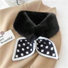 1pc Winter Warm Knitted Neck Warmer - With Dotted Patchwork Design, Fluffy And Suitable For Winter Wear - Fashionable Criss-Cross Fuzzy Neck Scarf - Versatile Thick Warm Neck Protector - Multicolor - View 10