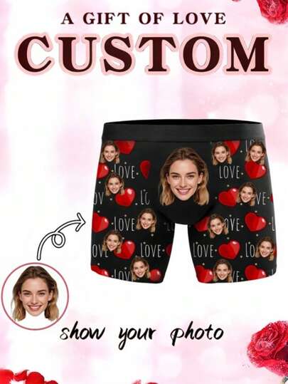 سراويل داخلية رجالية مريحة من قماش ناعم ومطاطي بطبعة قلب أحمر "الحب" باللون الأسود، مناسبة للارتداء اليومي/هدية عيد الحب، مثالية للصديق والحبيب والشريك