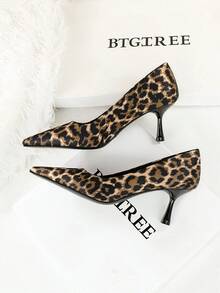 European & American Pointed Toe Leopard Print Sexy Stiletto Commuting & Casual Low Vamp Elegant Ladies' Pumps - Leopard Print - View 6
