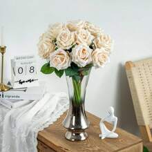 Roses Faux Flowers Silk Roses 16.5in Artificial Roses With Stems Realistic Artificial Flowers Suitable Indoor Home Decor Bouquet Wedding Decor Party Decor Pink Purple, 12PCS - White 12pcs - View 4