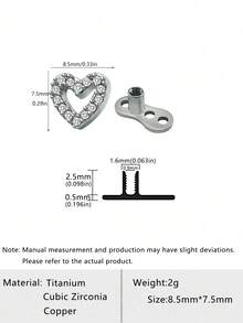1pc Minimalist Cubic Zirconia Heart Shaped Rivet Decor Leather Personalized Rivet Suitable For Wearers - Silver - View 14