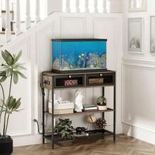 FurnitureR Mesa Consola con Toorrientes y Puertos USB 3 Niveles Alenamiento Mesa Sofá Angosta Barra Café Soporte TV Alto para Sala sofá Pasillo y vestíbulo Café y Negro - Multicolor - Ver 3