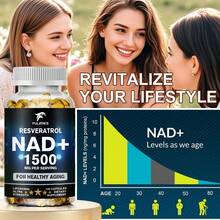 Fulimiks Cápsulas de suplemento NAD+ con resveratrol, colágeno y CoQ10. Favorecen la energía celular, la salud cerebral, muscular y cardíaca, y promueven un envejecimiento saludable para mujeres y hombres. - Una botella - Etapa de prueba - Ver 4