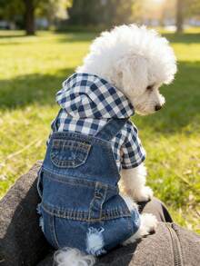 1 件宠物条纹四腿连体衣，牛仔效果连体衣背带裤狗衣服，春夏宠物服装