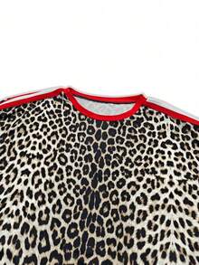 HUTENER 2 pièces Ensemble casual - Top à col rond manches longues + Pantalon en patchwork imprimé léopard - Tenue pour femmes en automne - Rouge - Voir 5