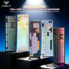 AULA F108pro 全尺寸无线蓝牙三模式机械键盘，104键带数字小键盘，TFT智能显示屏，RGB背光，PBT双色注塑键帽，多功能旋钮，密封结构，支持热插拔，专为游戏玩家打造。 - 彩色 - 查看 3