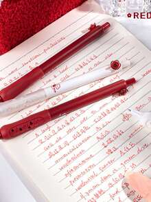 4支装玫瑰花红色修正笔，简约波尔多红笔，高品质学生/教师用笔，可爱红色笔，办公/学习用品