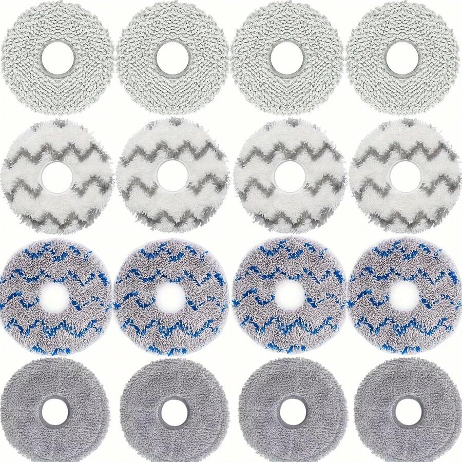16 pièces Tampons de vadrouille en microfibre de rechange convenant aux Deebot X1 Turbo/Omni, T10 Turbo/Omni, T20, X2 Omni, Roborock Q Revo, Dreametech L10 Ultra/L10s/L20/X30 Ultra Robots Aspirateurs-Vadrouilles, Chiffons de nettoyage lavables, sans batterie ni fonction de charge - Multicolore - Voir 1